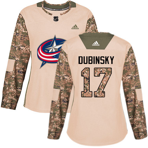 Adidas Blue Jackets #17 Brandon Dubinsky Camo Authentic Veterans Day Women's Stitched NHL Jersey - Click Image to Close